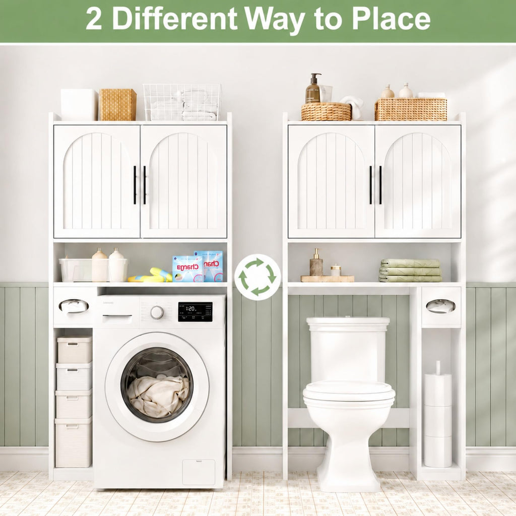 34" Over the Toilet Storage Cabinet with Arched Doors, White O900734