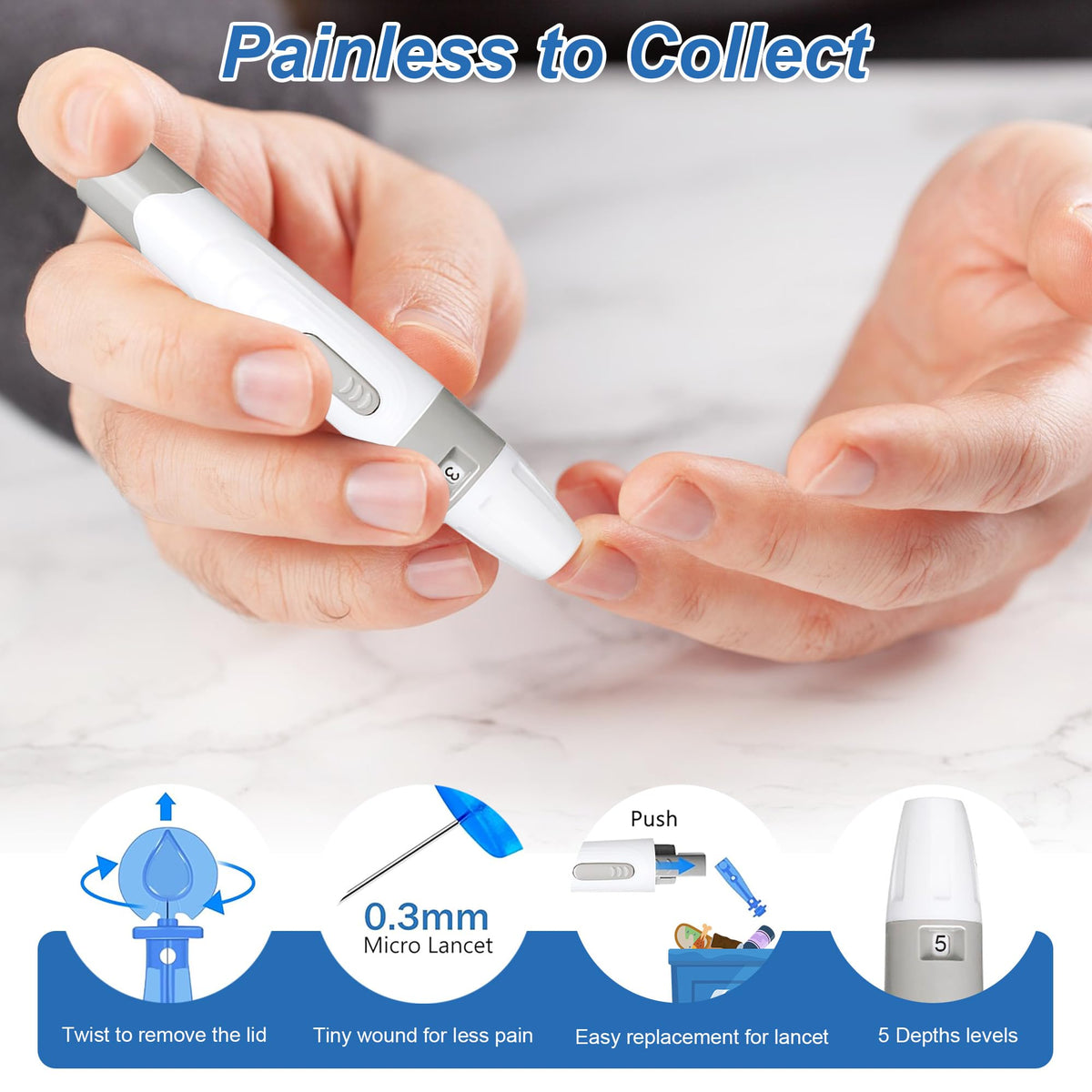 Blood Sugar Testing Kit with 100 Strips & 100 Lancets U515