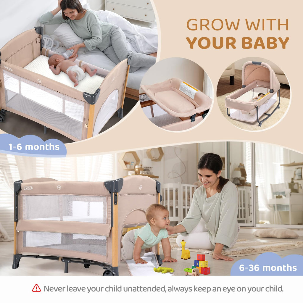 7 in 1 Bedside Bassinet with Changing Table, Storage Shelf, Mattress S943127