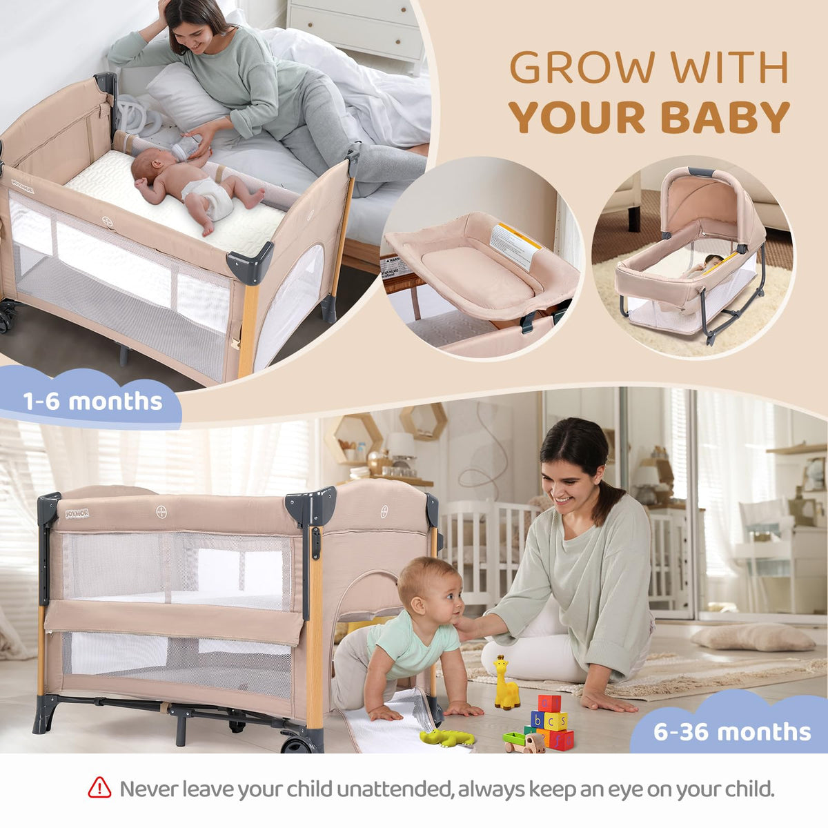 7 in 1 Bedside Bassinet with Changing Table, Storage Shelf, Mattress S943127