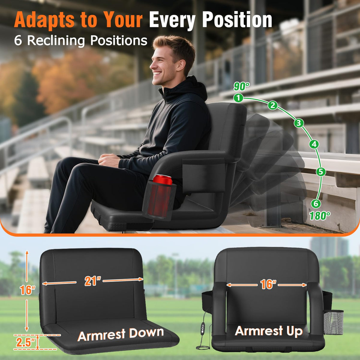 21" Wide Heated Stadium Seats for Bleachers with USB C94665