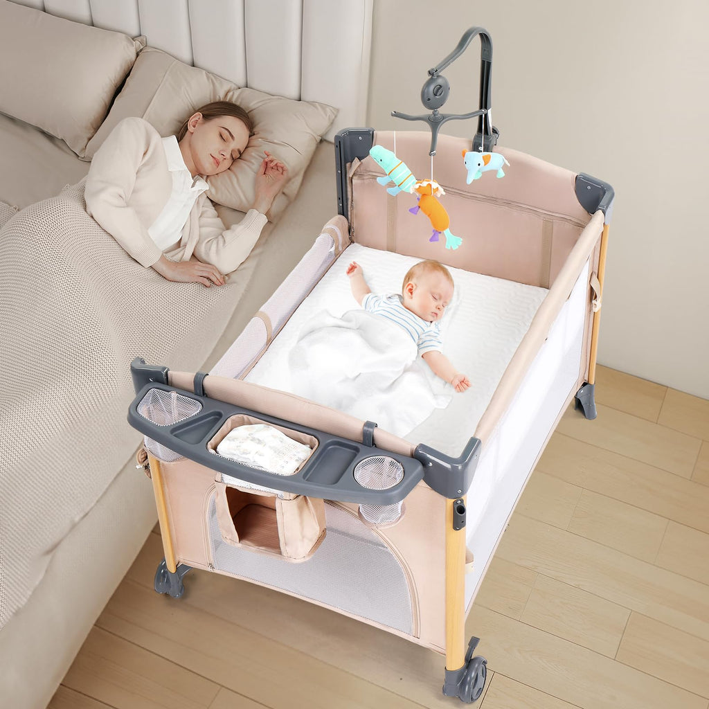7 in 1 Bedside Bassinet with Changing Table, Storage Shelf, Mattress S943127