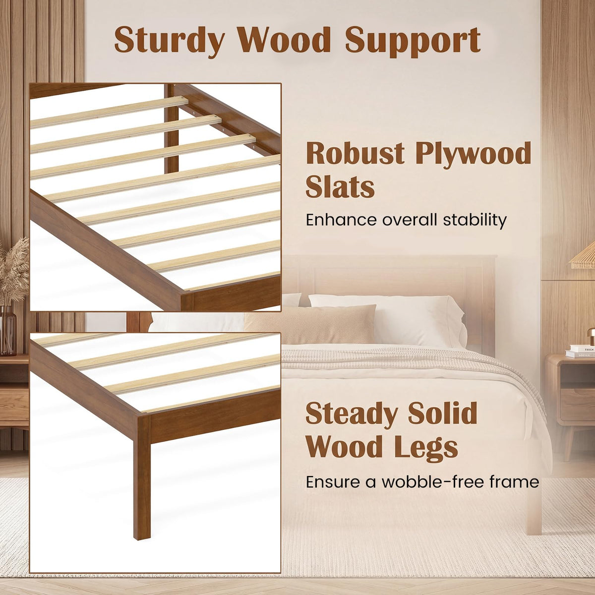 Twin Size Wooden Platform Bed with Headboard L3003