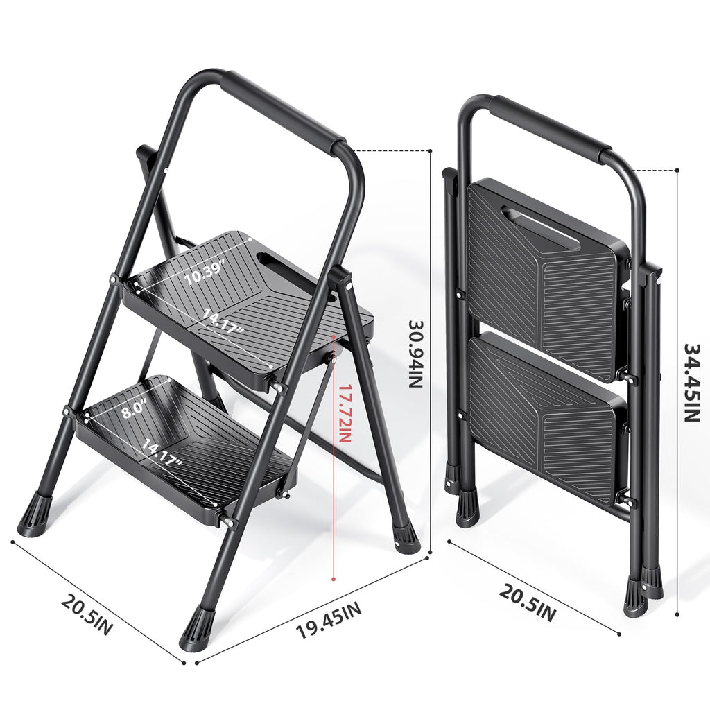 Folding 2 Step Ladder with Anti-Slip Pedals E520