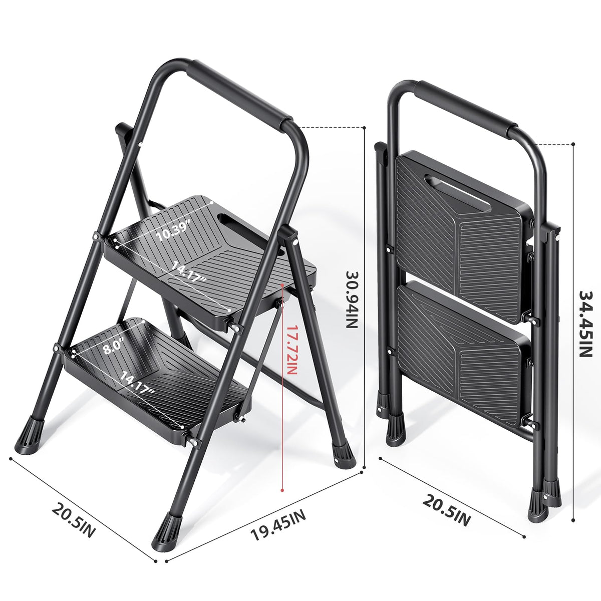 Folding 2 Step Ladder with Anti-Slip Pedals E520