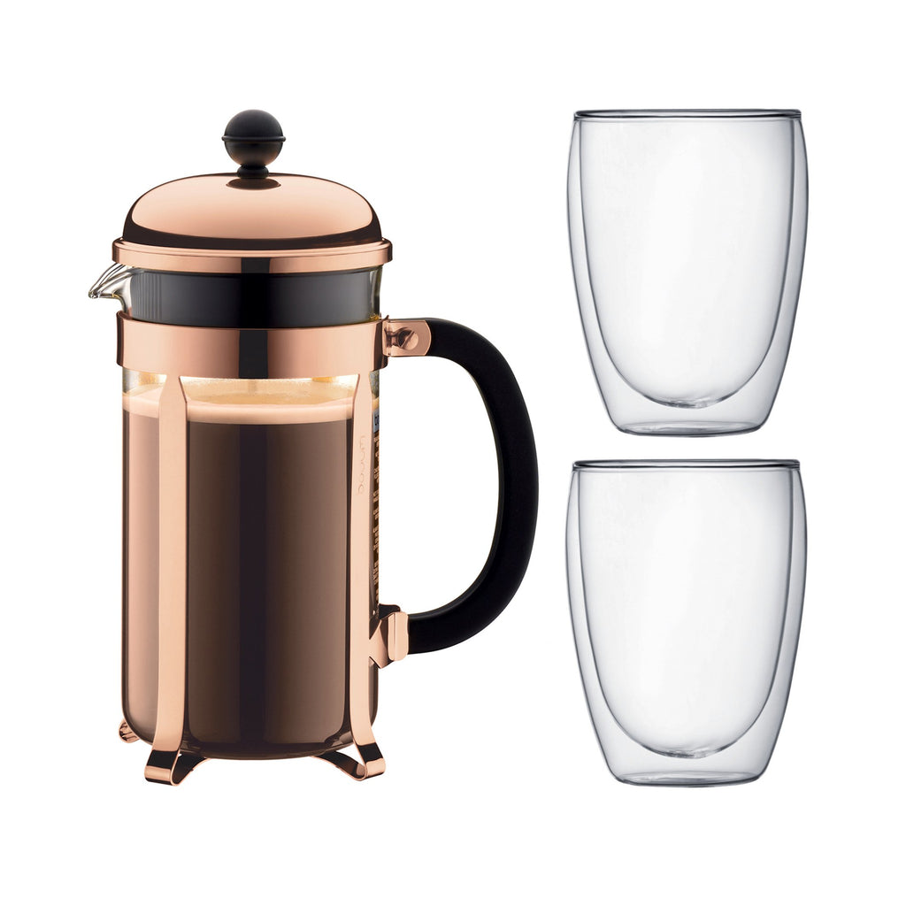 8 Cup French Press Coffee Maker and 2 Piece Glass Set I3339