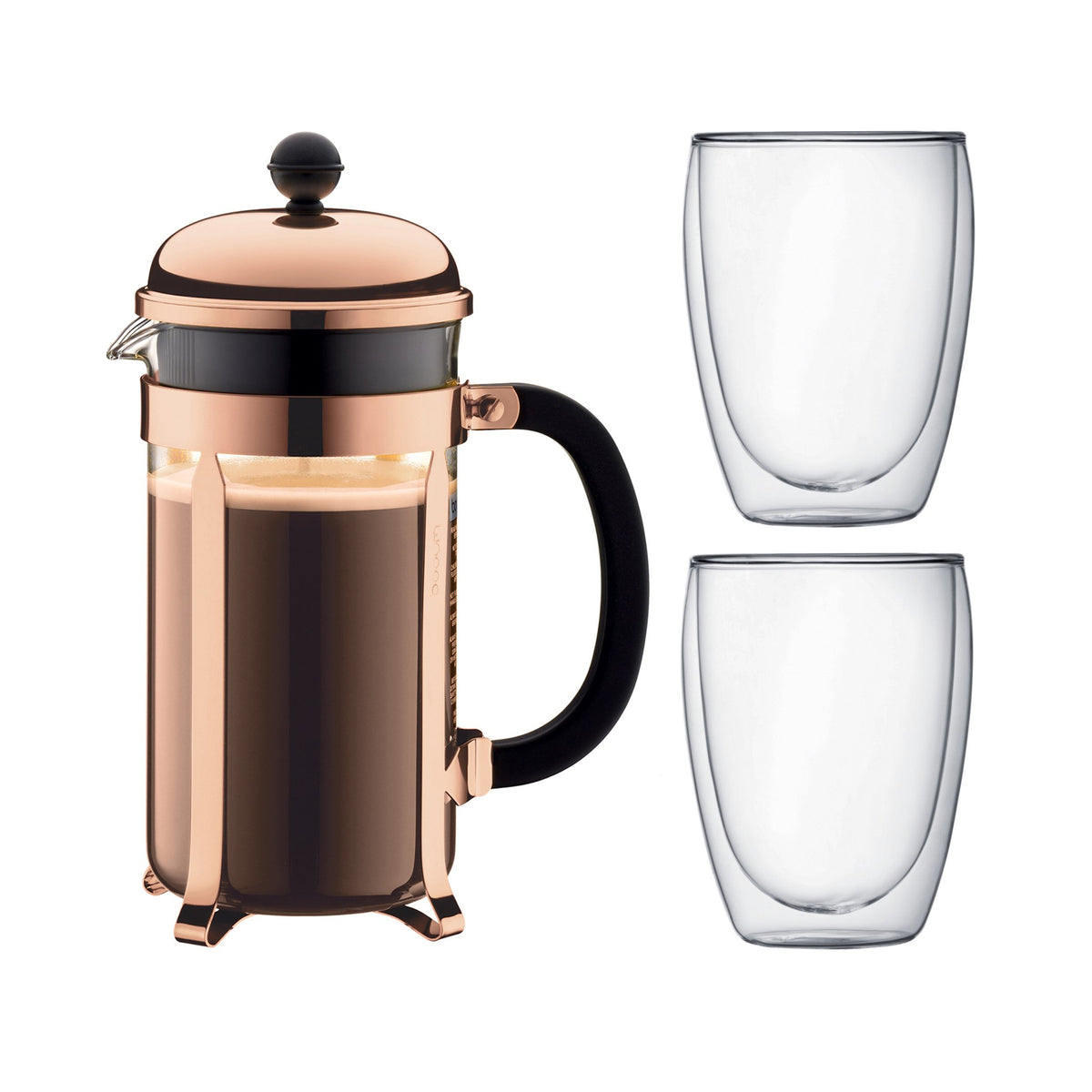 8 Cup French Press Coffee Maker and 2 Piece Glass Set I3339