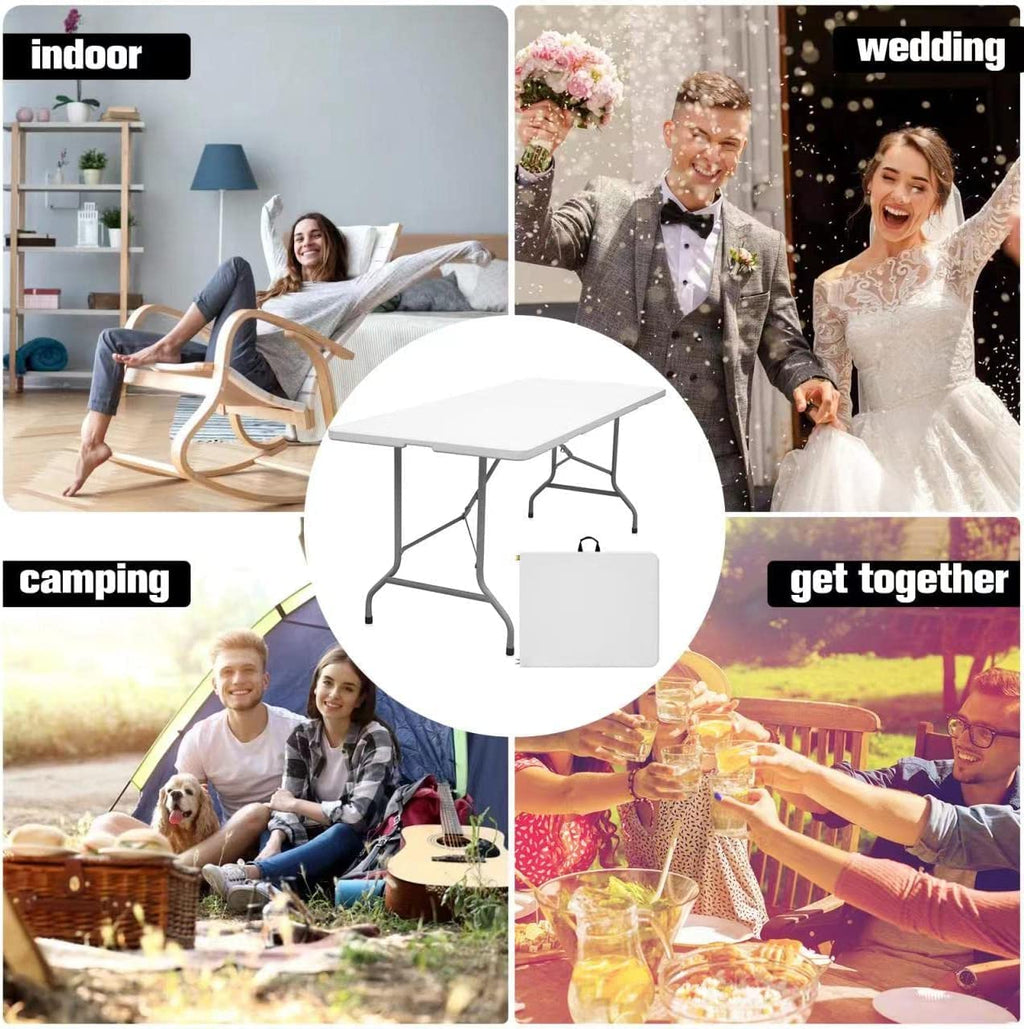 Folding Table 6ft Portable Heavy Duty Plastic White Q32759