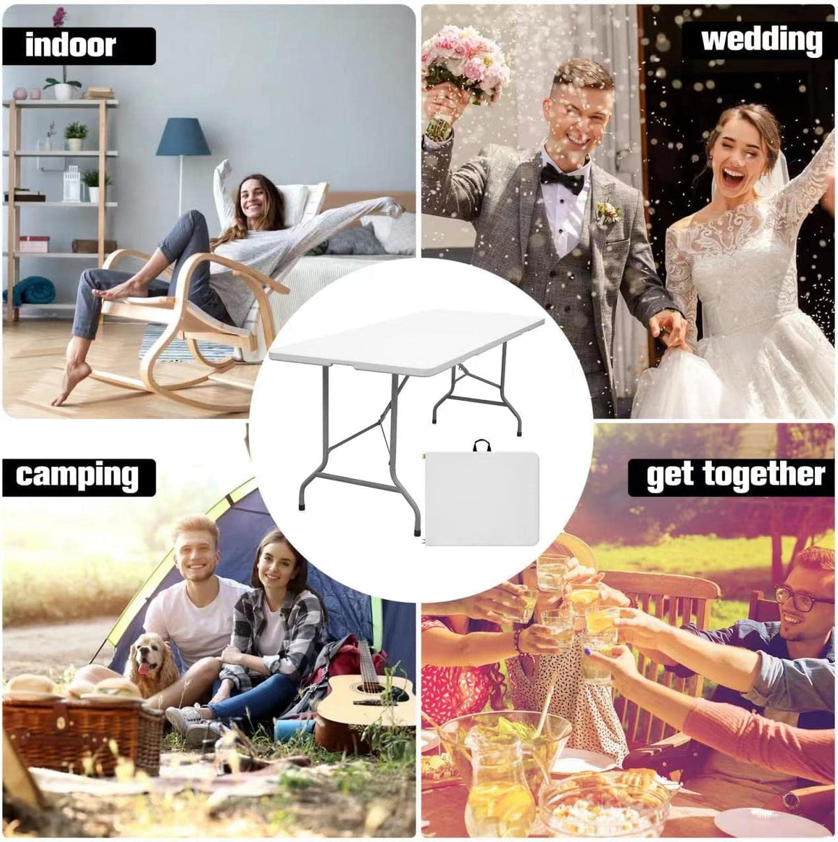 Folding Table 6ft Portable Heavy Duty Plastic White Q32759