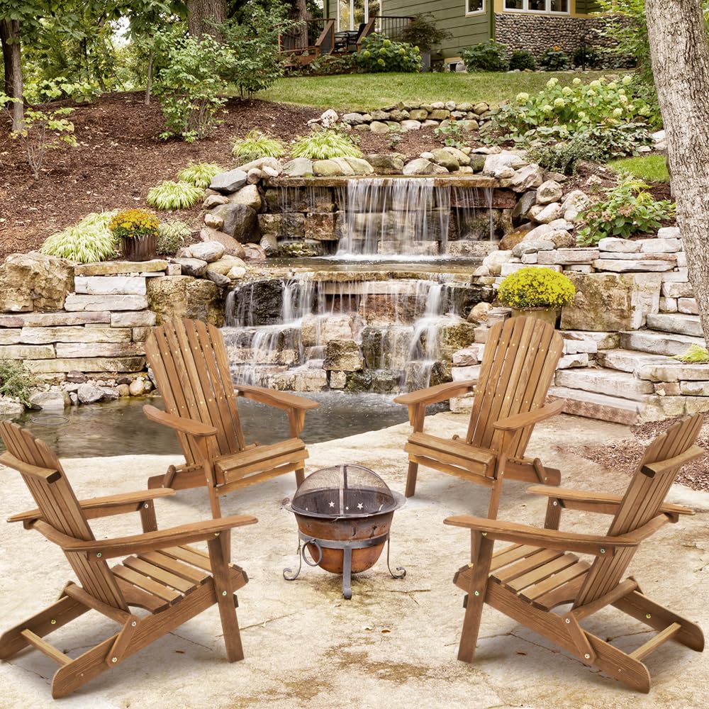 Solid Cedar Wood Folding Adirondack Chair Set of 2 B593545