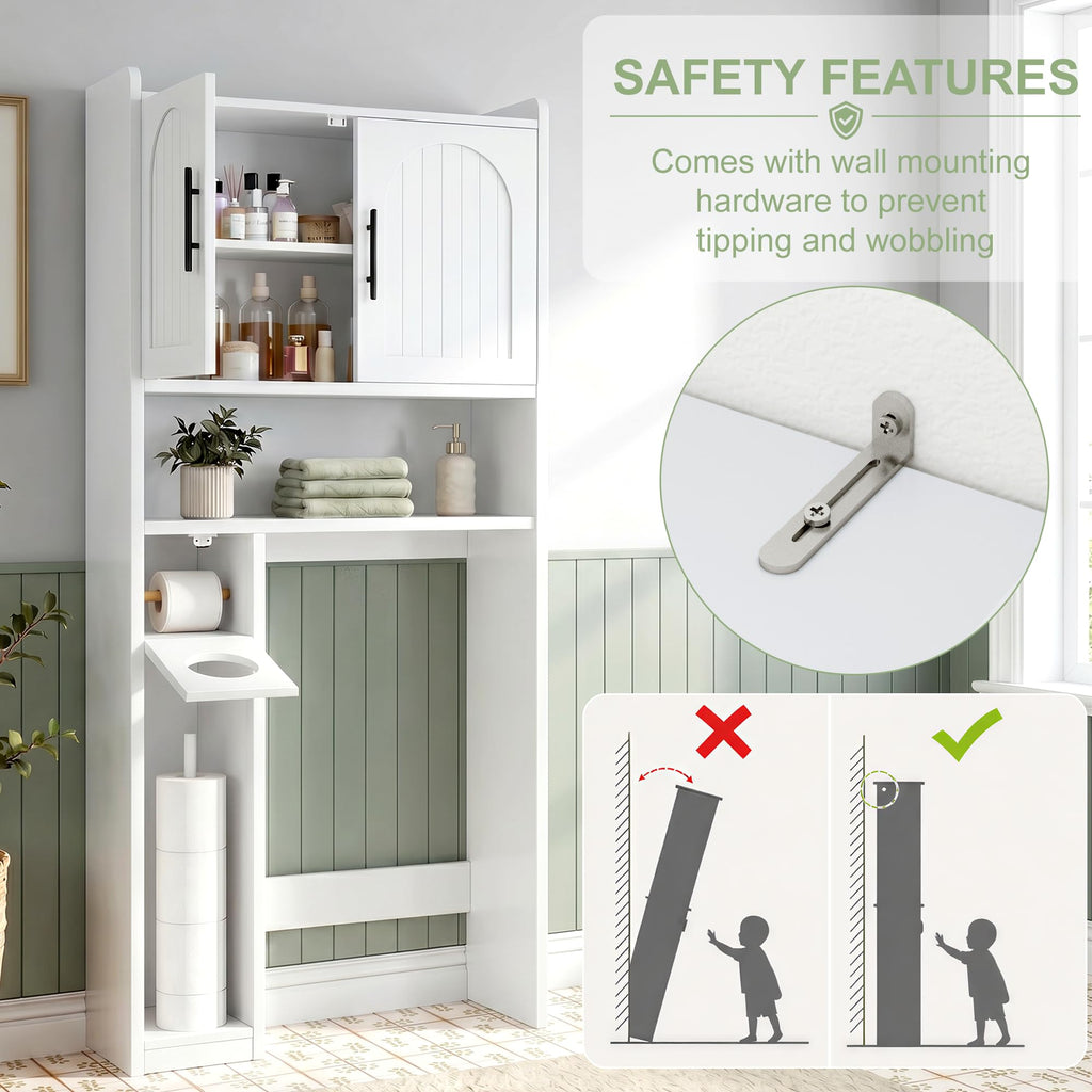 34" Over the Toilet Storage Cabinet with Arched Doors, White O900734