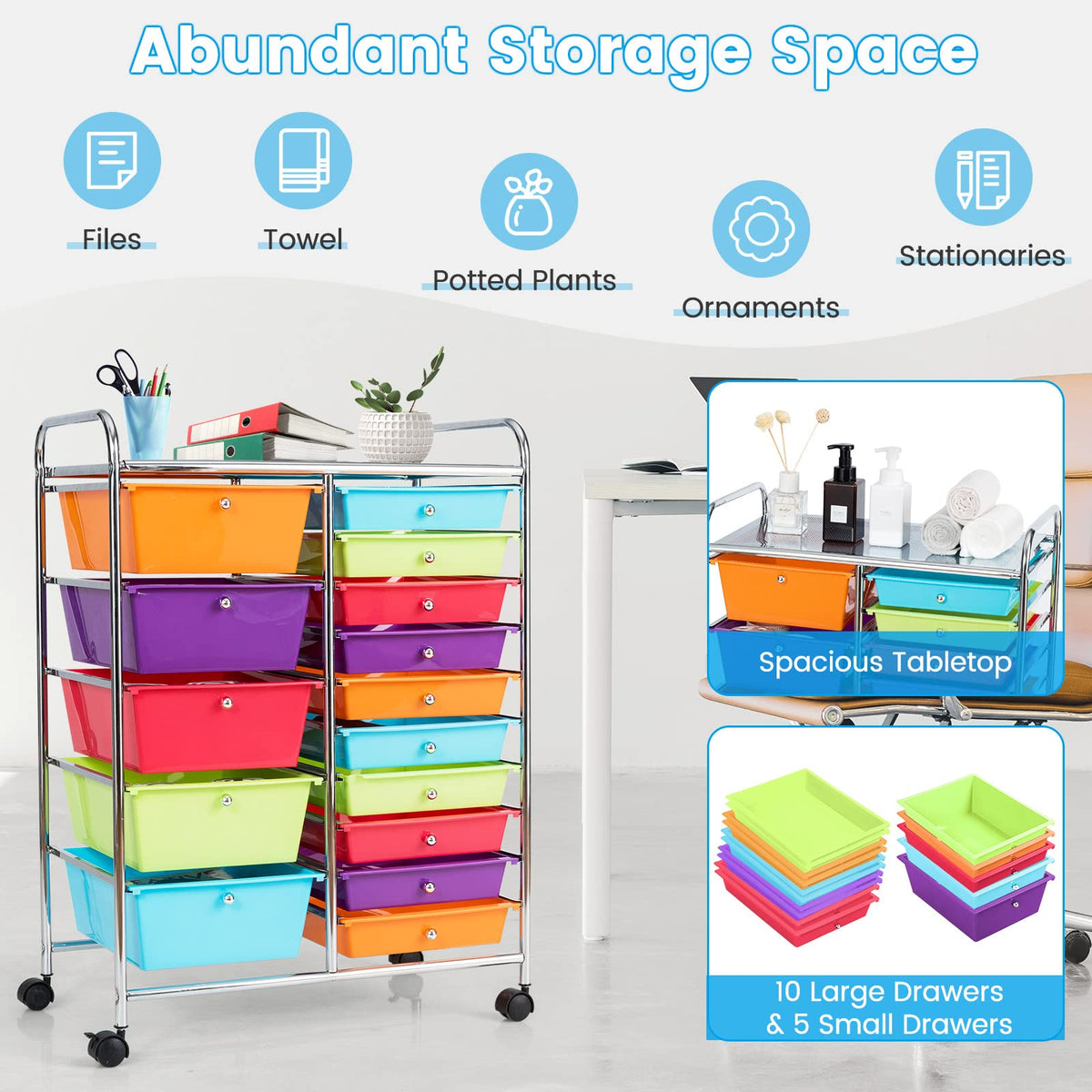 15 Drawer Rolling Storage Cart with Lockable Wheels I683
