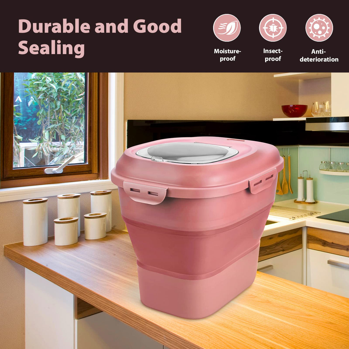 Collapsible Airtight Dry Food Storage Containers with Rolling Wheel M7894