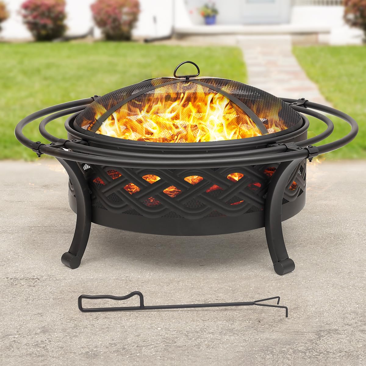36 Inch Outdoor Fire Pit with Spark Screen Black X980072