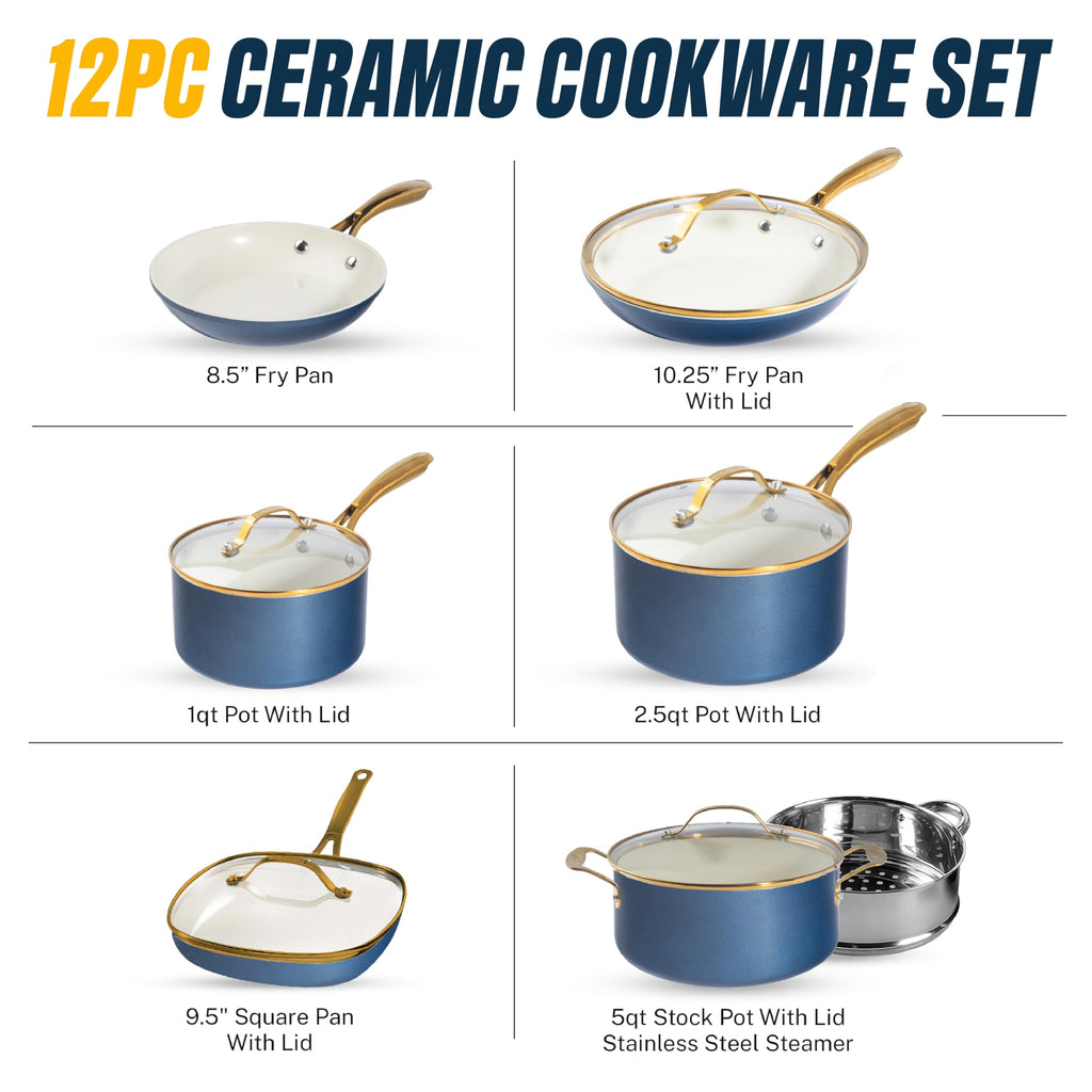 12 Pc Titanium Ceramic Nonstick Cookware Set Y4324