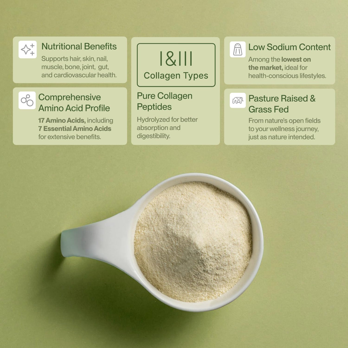 Collagen Peptides Powder Grass-Fed Pasture-Raised Hydrolyzed Type I & III Unflavored 32 oz A6345