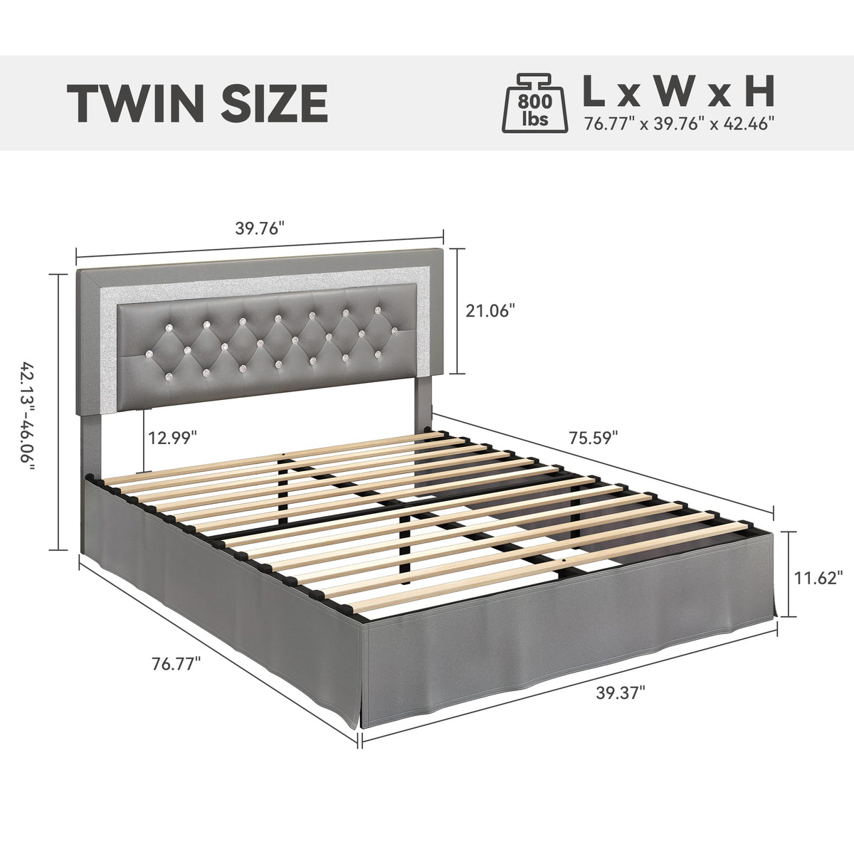 Twin LED Bed Frame with Adjustable Headboard Q391
