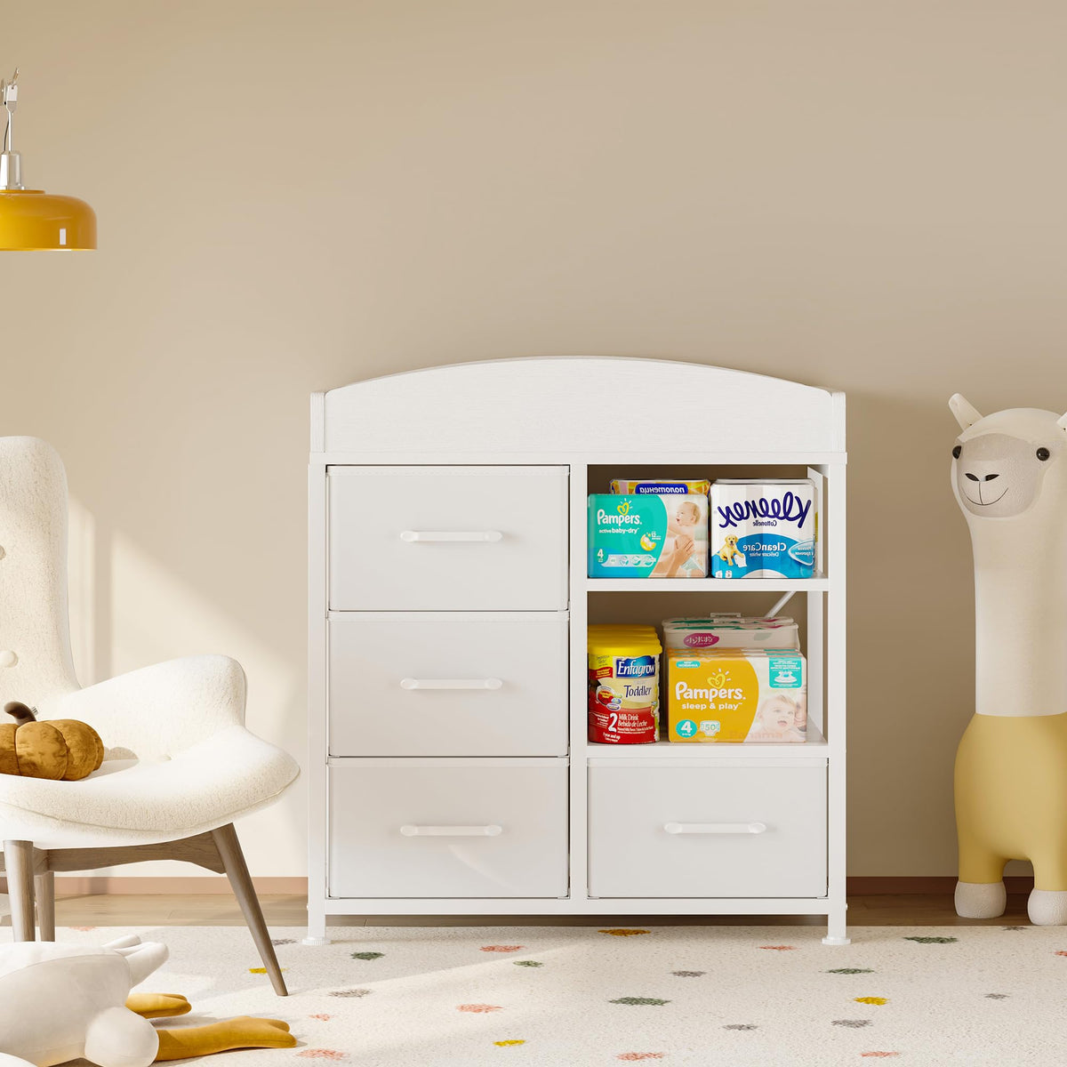White Baby Changing Table with 4 Drawers and 2 Shelves N31745