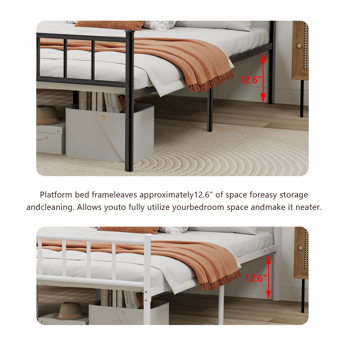 Black Full Size Metal Platform Bed Frame F8802
