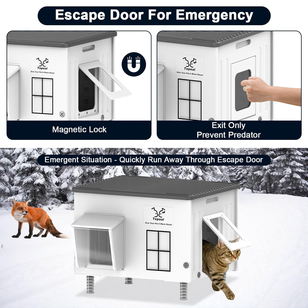 Large 100% Weatherproof Heated Outdoor Cat House with Escape Door F90289