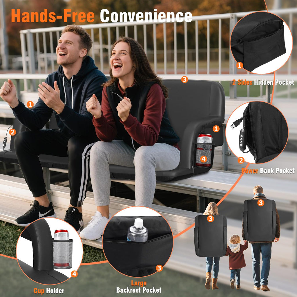 21" Wide Heated Stadium Seats for Bleachers with USB C94665