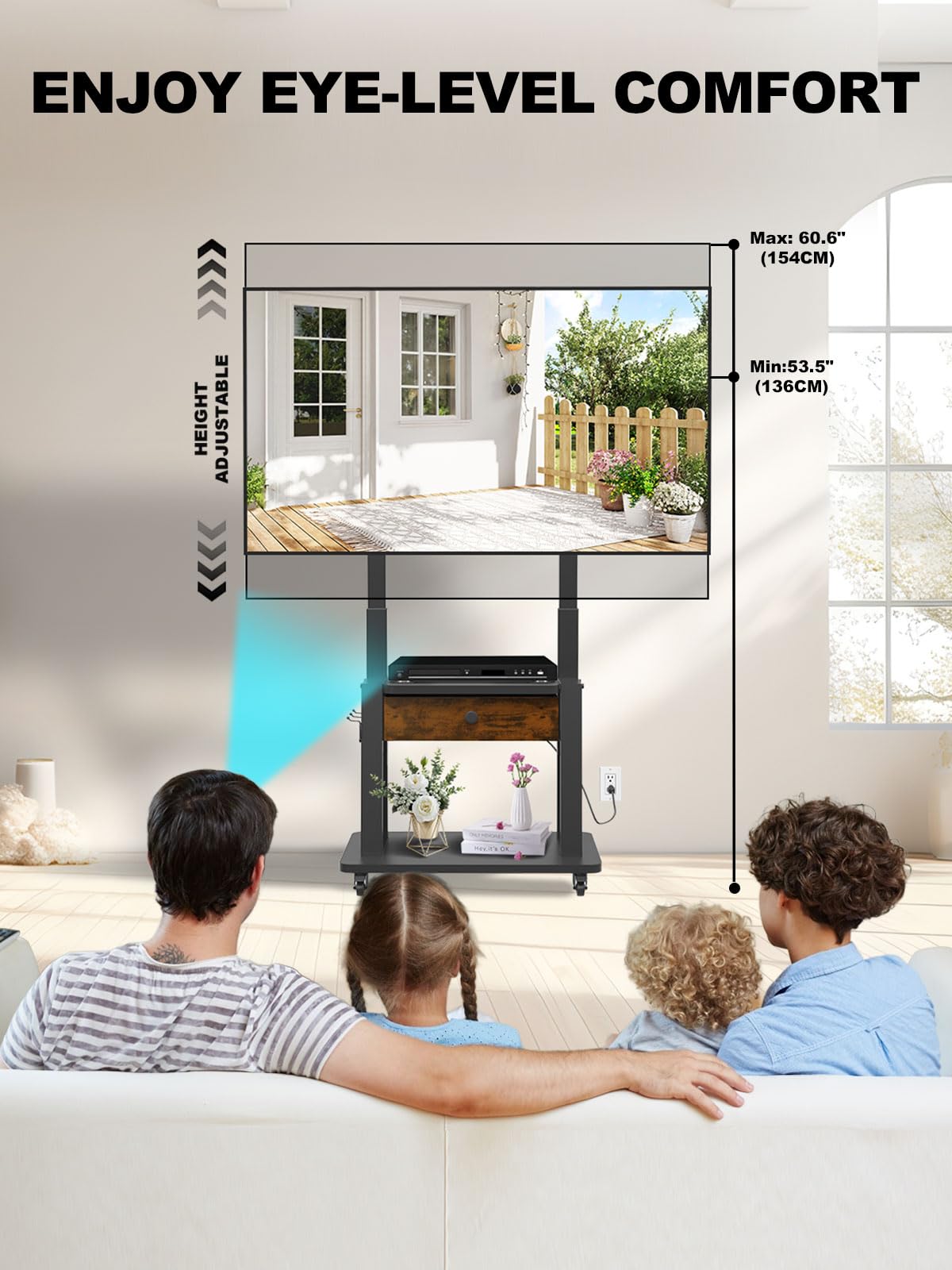 Rolling TV Stand with Power Outlet and Fabric Drawer for 32-75 Inch Flat/Curved Screen S33963