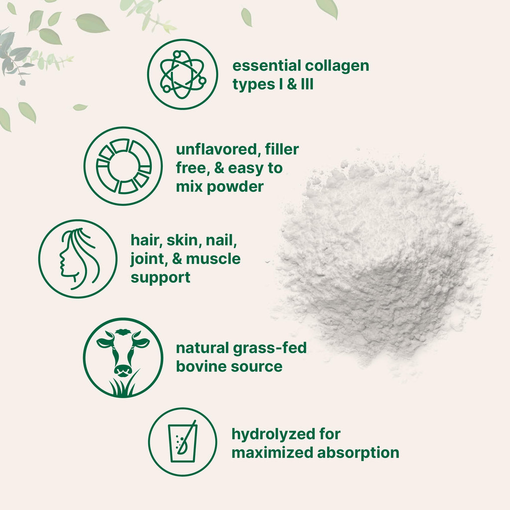 Hydrolyzed Collagen Peptides Powder, 1 lb Unflavored Type I & III W7227