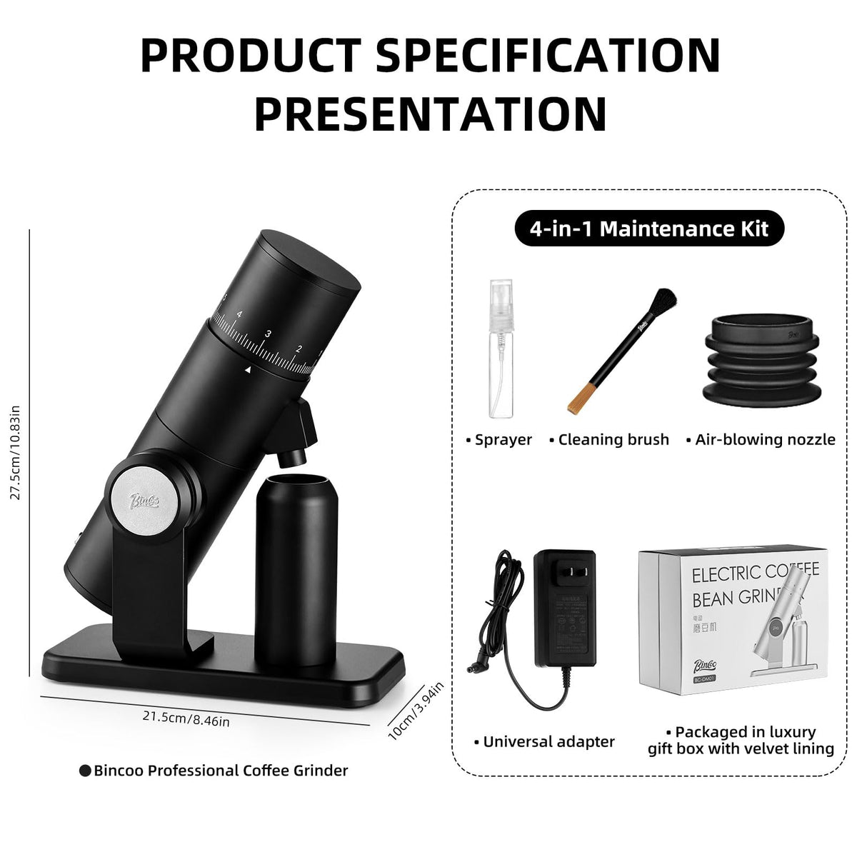 Black Electric Burr Coffee Grinder with Stainless Steel Conical Burr Y70649