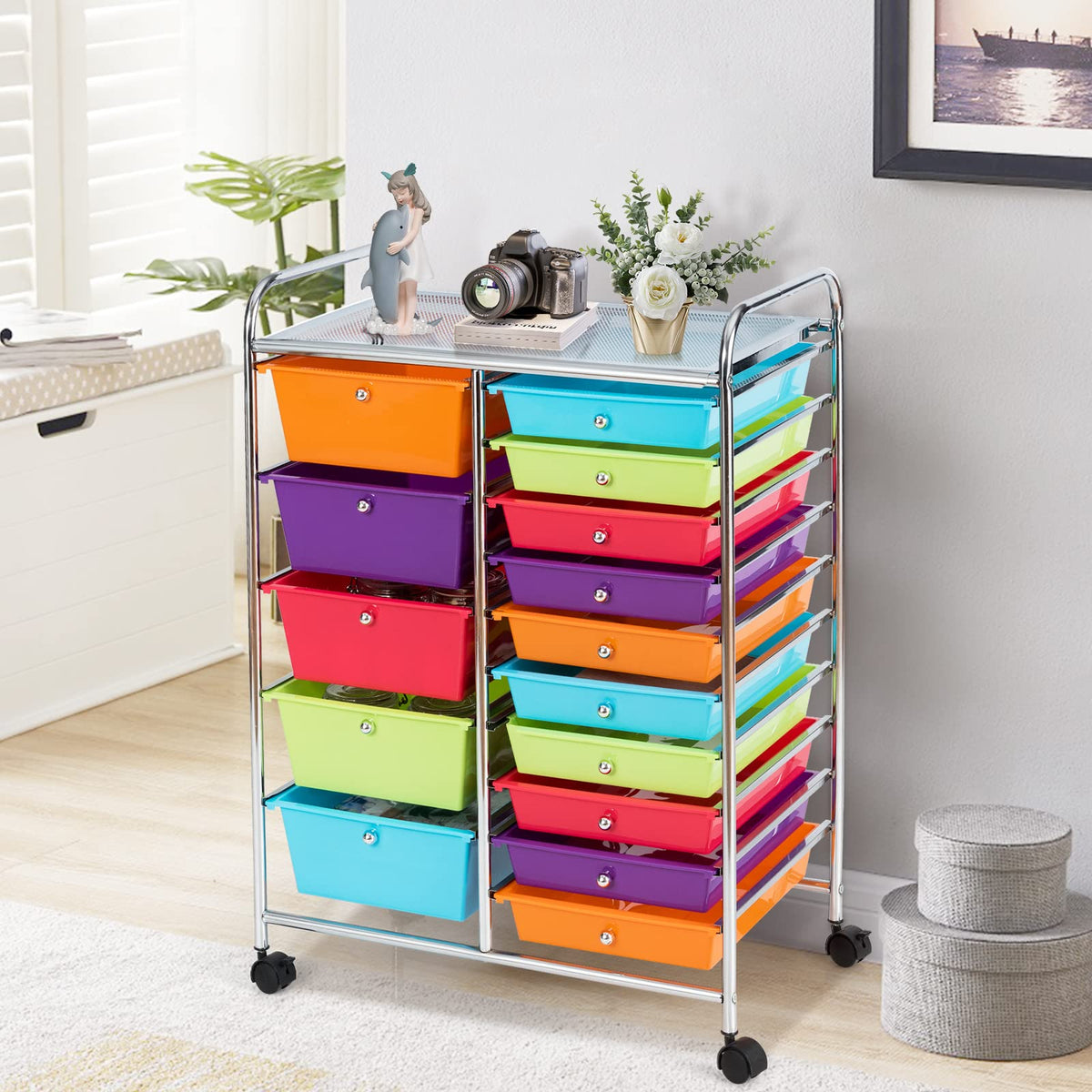 15 Drawer Rolling Storage Cart with Lockable Wheels I683