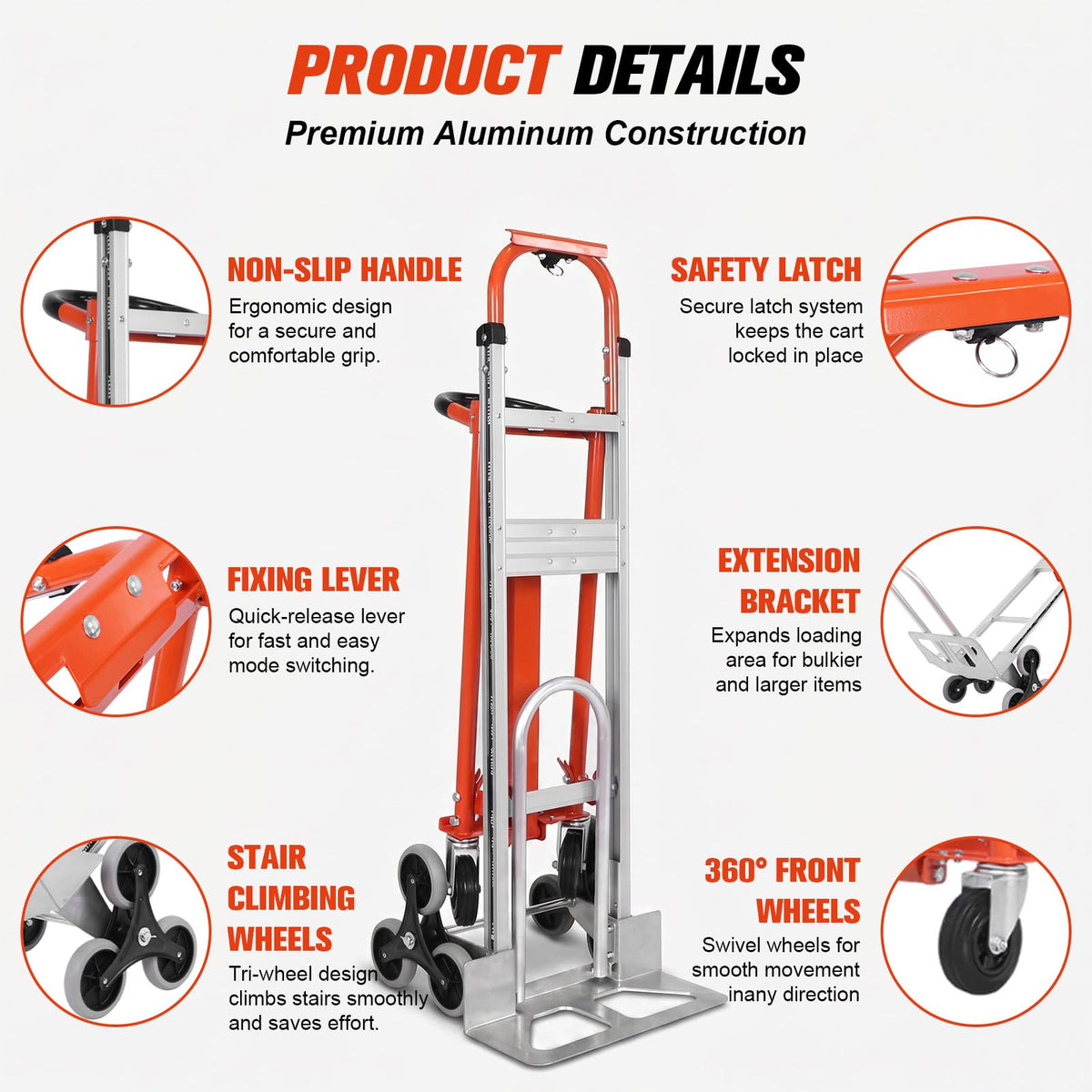 4-in-1 Convertible Stair Climbing Hand Truck, 1000LBS Heavy Duty Folding Aluminum Dolly Cart with Wheels & Handle Q80225