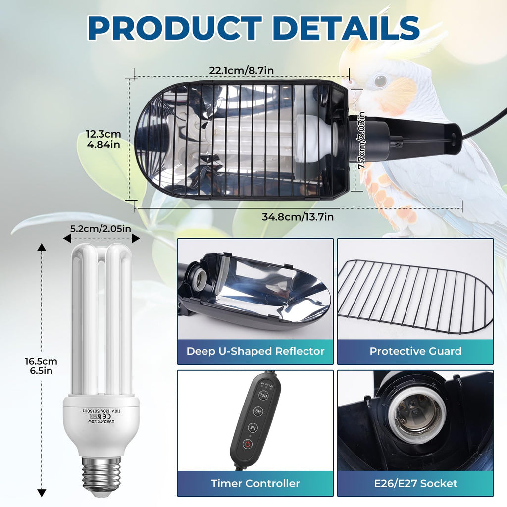 2.4% UVB Bird Cage Light Fixture Combo Kit with Adjustable Timer U771307
