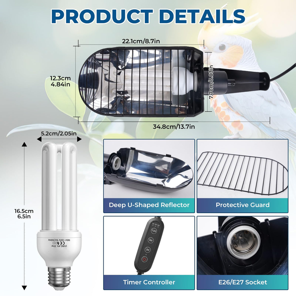 2.4% UVB Bird Cage Light Fixture Combo Kit with Adjustable Timer U771307