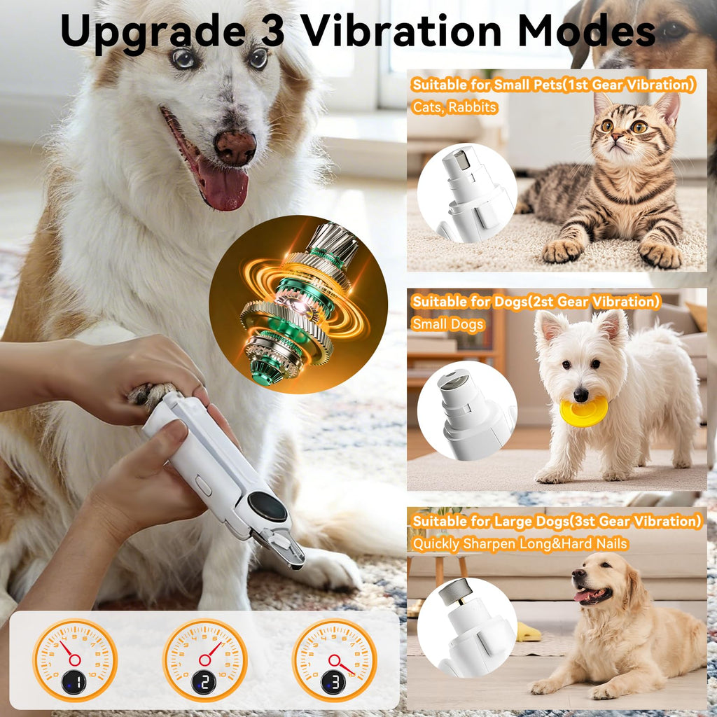 Dog Nails Clippers & Grinders 2in1 Trimmer with LCD Display and LED Lights Cat Claw Nail File with Protective Guard Rechargeable Electric Pet Toenail Silent Grooming Pro P501427