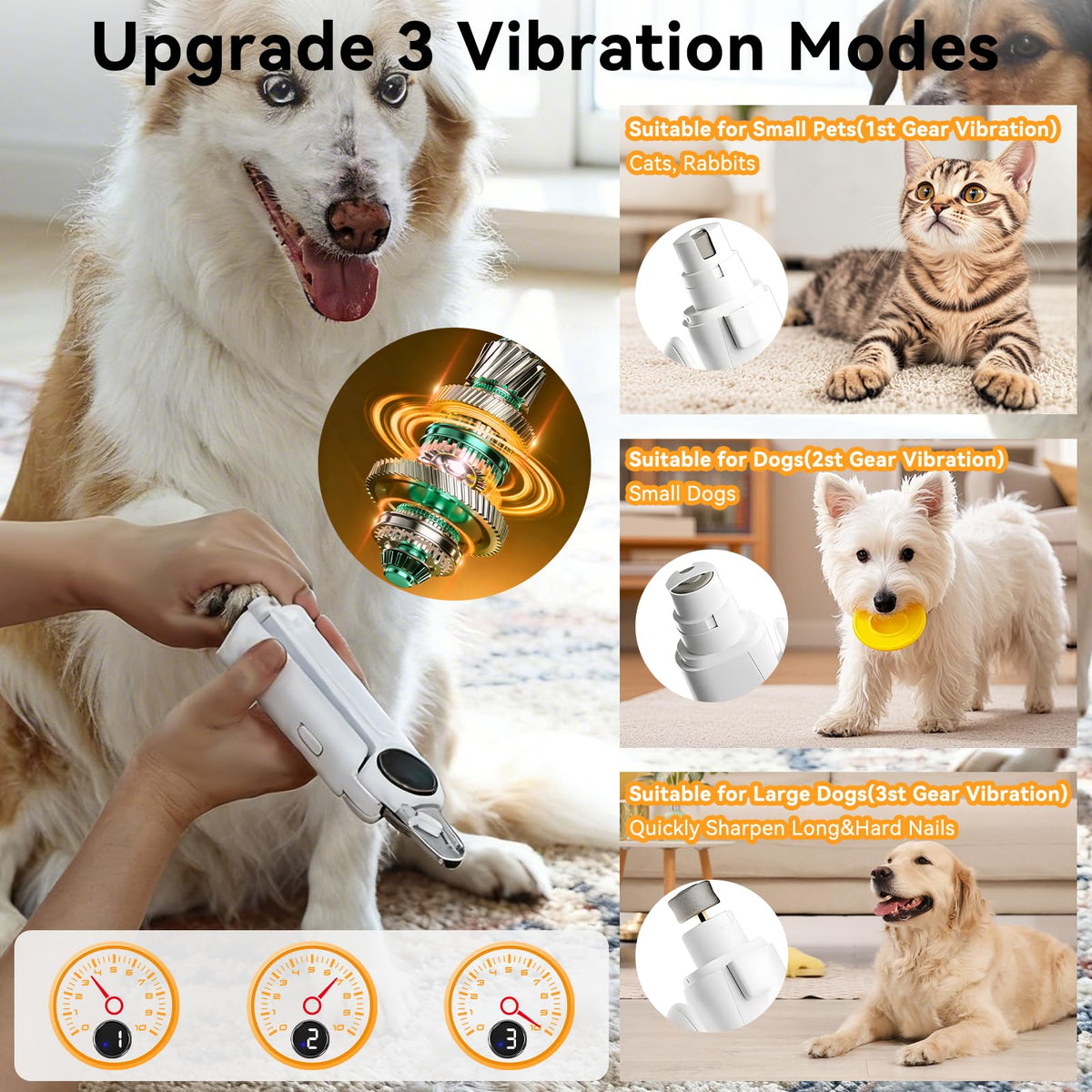 Dog Nails Clippers & Grinders 2in1 Trimmer with LCD Display and LED Lights Cat Claw Nail File with Protective Guard Rechargeable Electric Pet Toenail Silent Grooming Pro P501427