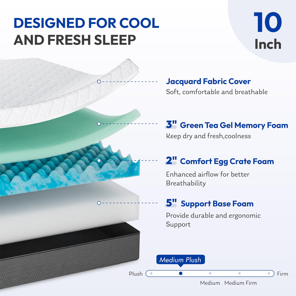 10 Inch Gel-Infused Green Tea Memory Foam Twin Mattress G649