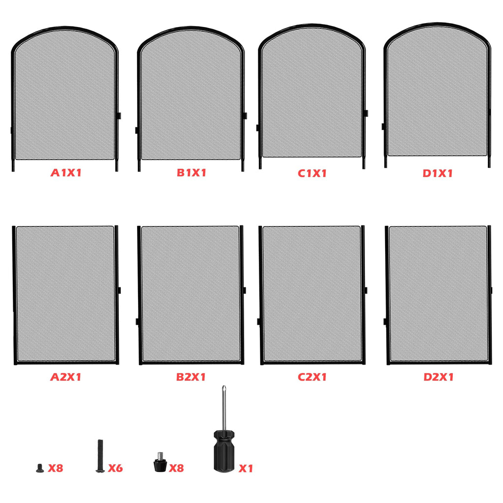 Black 4 Panel Metal Foldable Fireplace Screen M2261