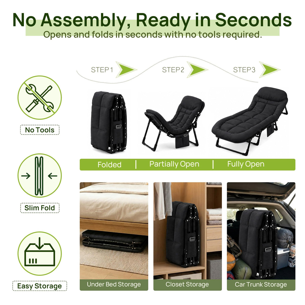 Black Camping Cot with Mattress R61277