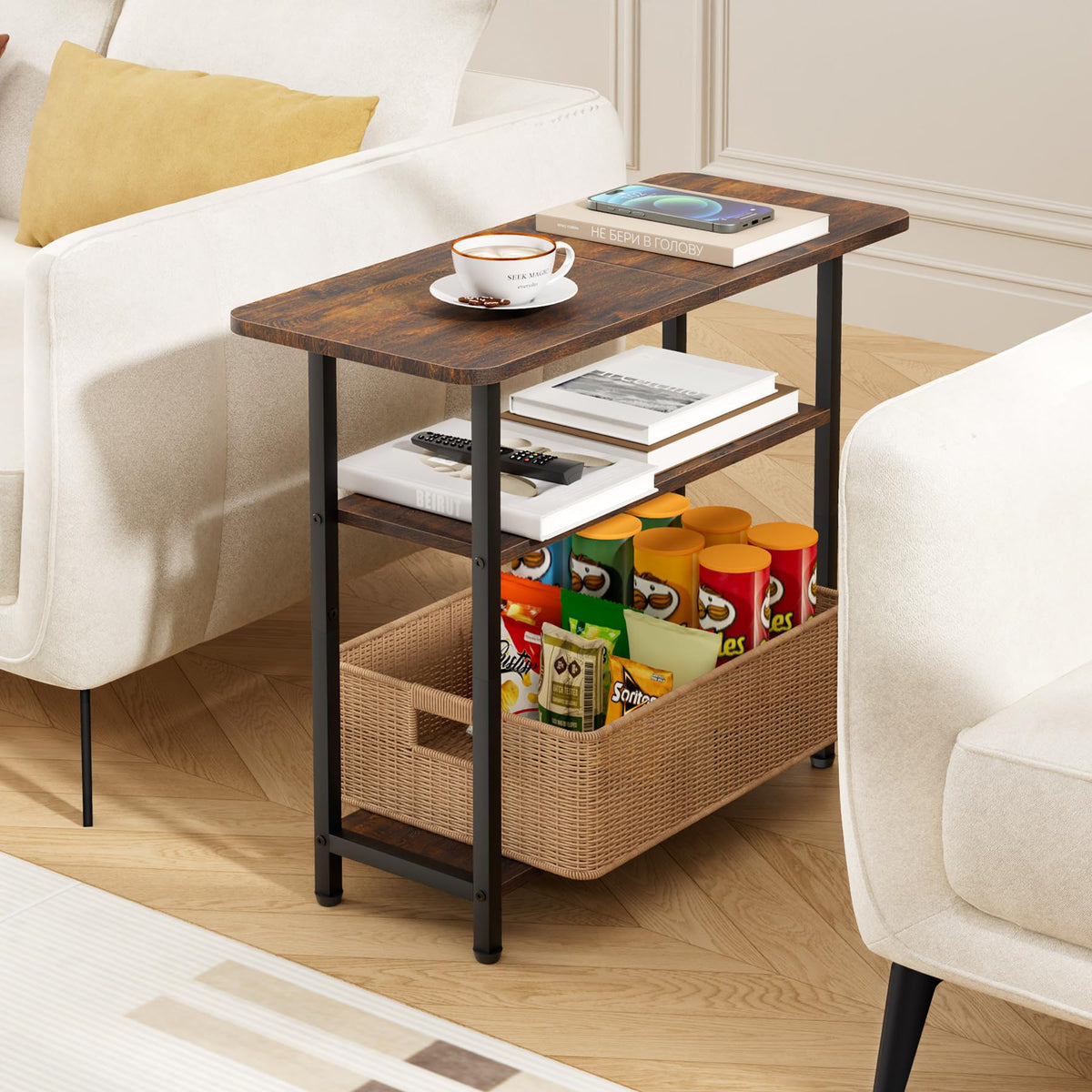 3-Tier Side Table with Storage Tabletop X7347