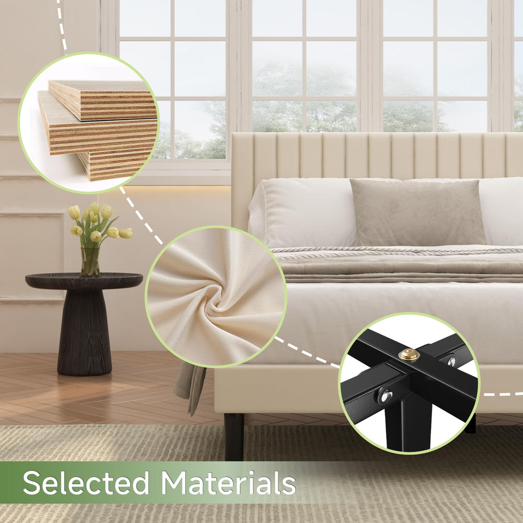 Beige Queen Velvet Bed Frame V5113