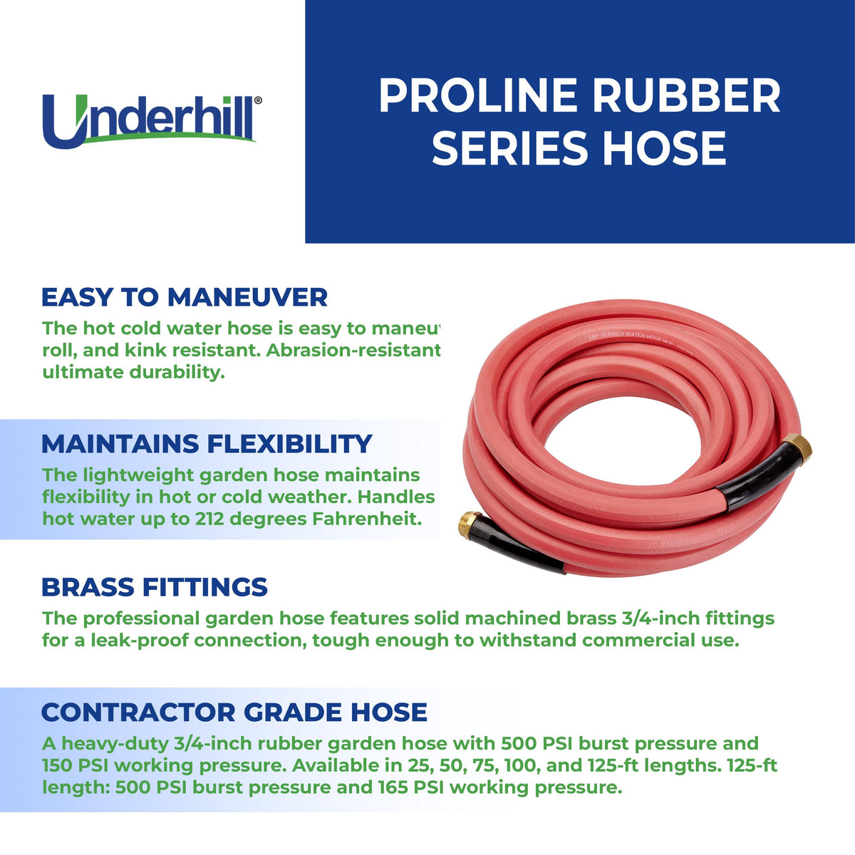 Heavy-Duty Rubber Garden Hose 3/4 Inch x 100 ft Red Q1177