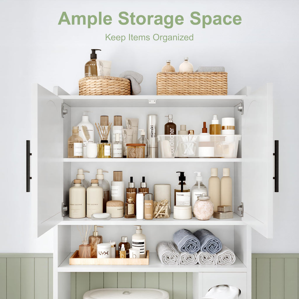 34" Over the Toilet Storage Cabinet with Arched Doors, White O900734