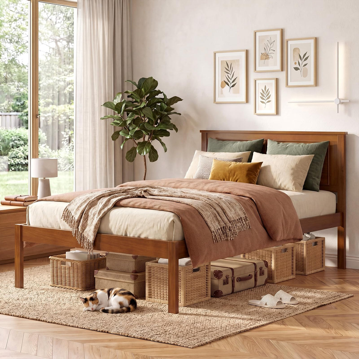 Twin Size Wooden Platform Bed with Headboard L3003
