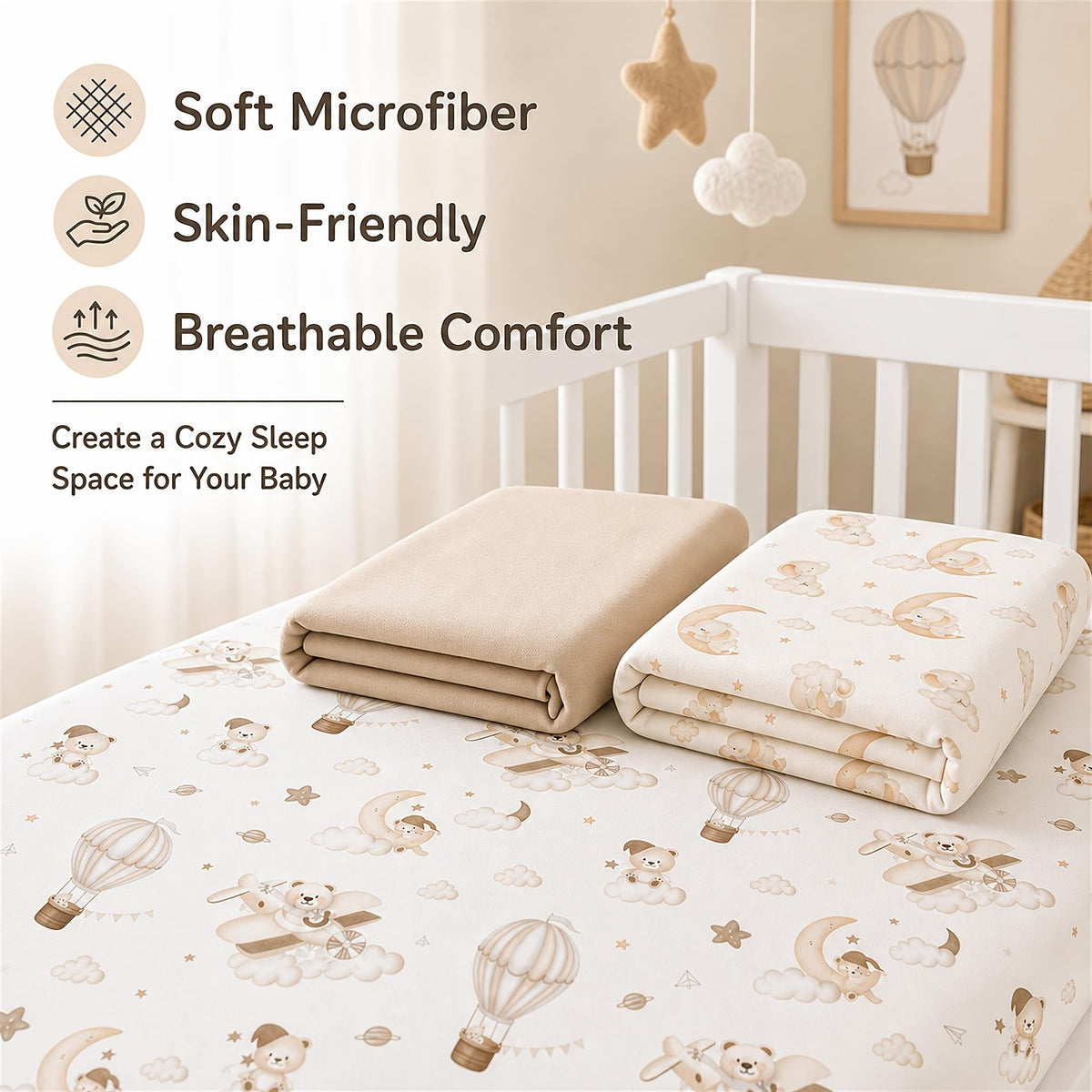 3-Pack Baby Crib Fitted Sheet Set 52 X 28 Inches O82051