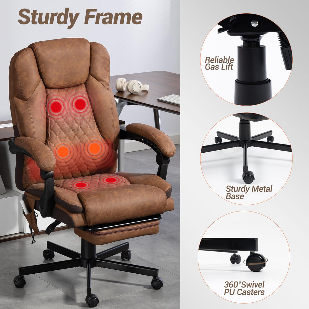 Brown Heated Massage Office Chair with Footrest V7197