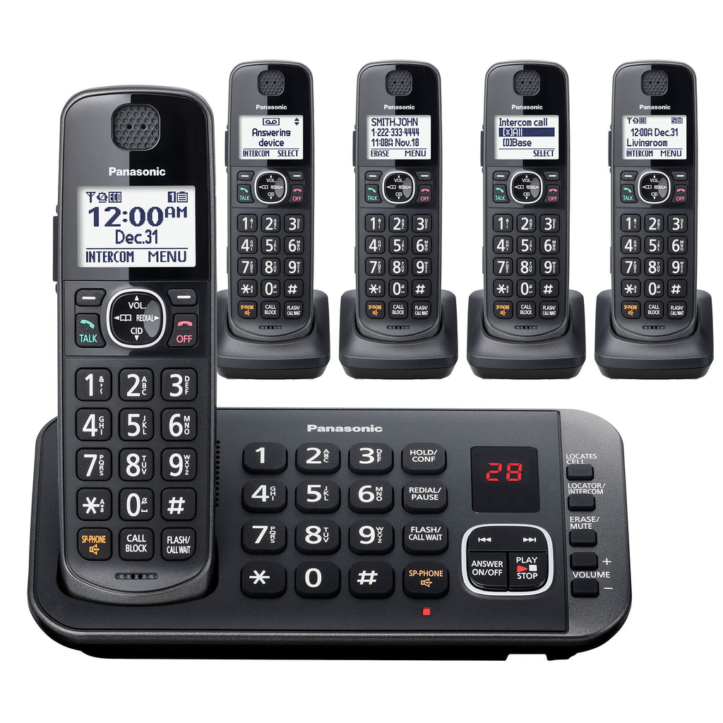 Metallic Black 5 Handset Cordless Phone System with Answering Machine V692143