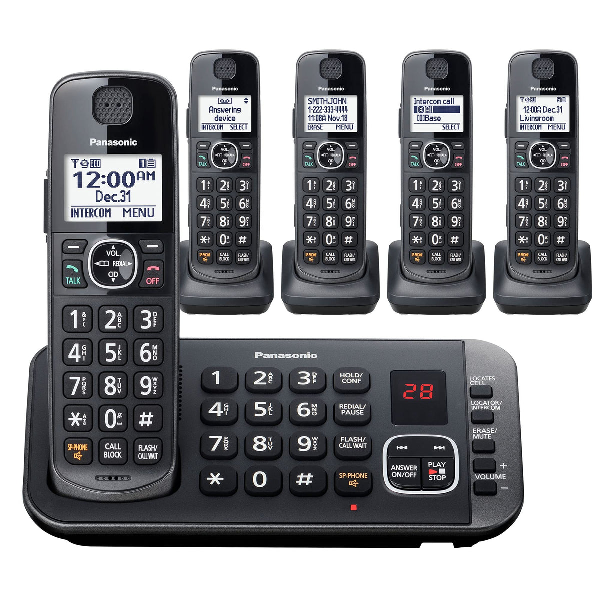 Metallic Black 5 Handset Cordless Phone System with Answering Machine V692143