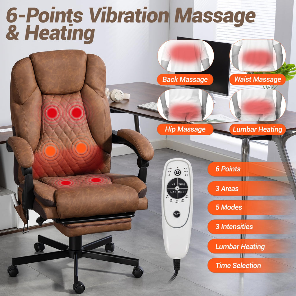 Brown Heated Massage Office Chair with Footrest V7197