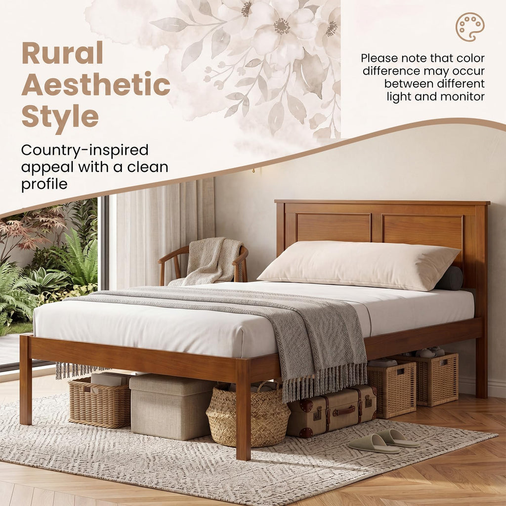 Twin Size Wooden Platform Bed with Headboard L3003