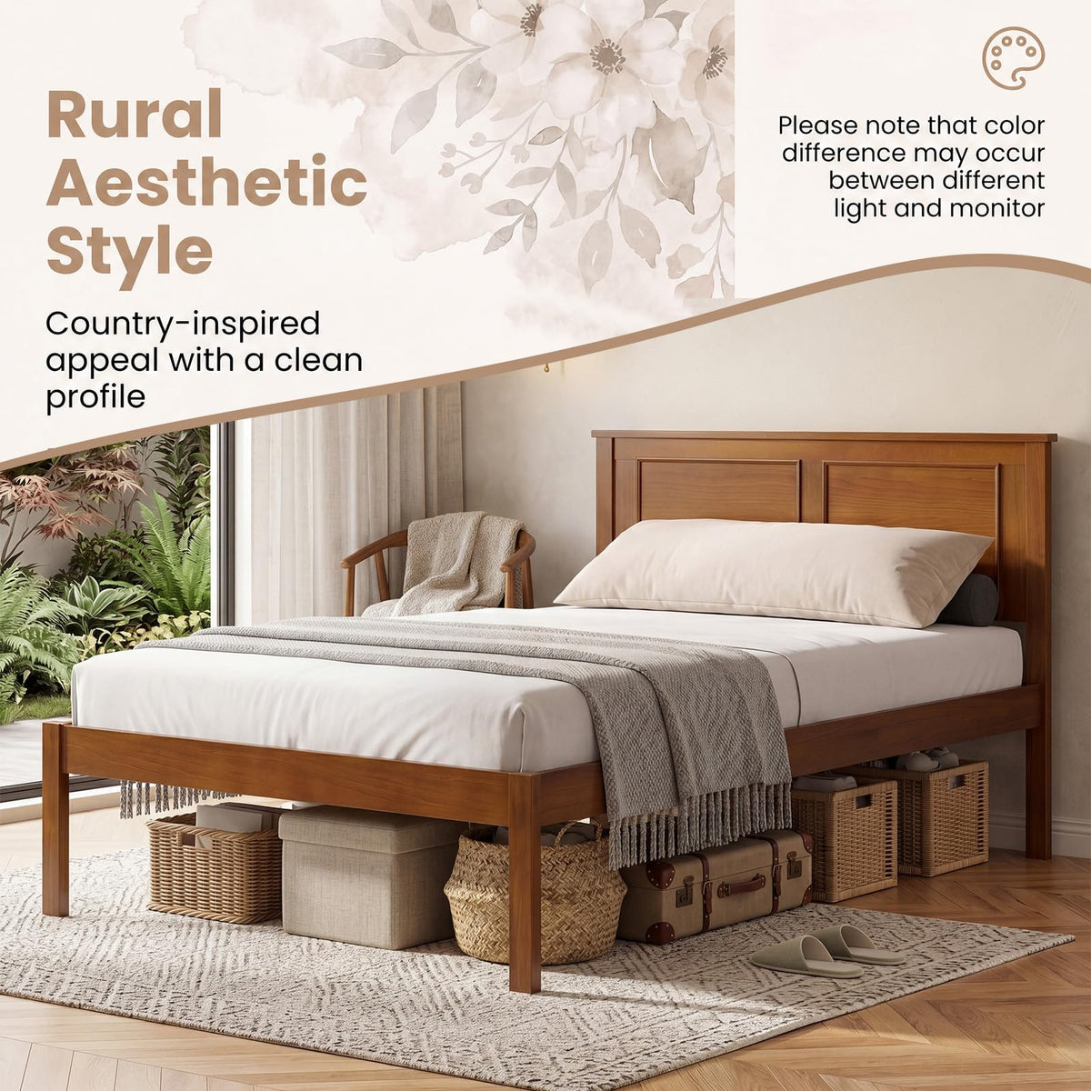 Twin Size Wooden Platform Bed with Headboard L3003