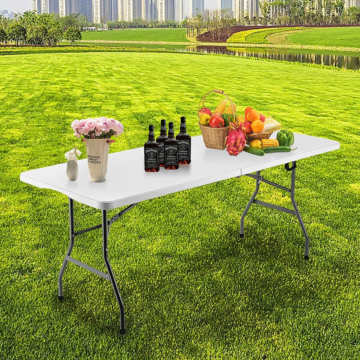 Folding Table 6ft Portable Heavy Duty Plastic White Q32759